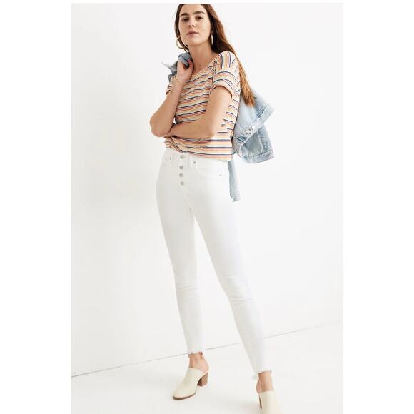 Madewell Jeans Womens 26 White 10" High-Rise Skinny Button Fly Raw Hem Step Hem - Picture 1 of 10